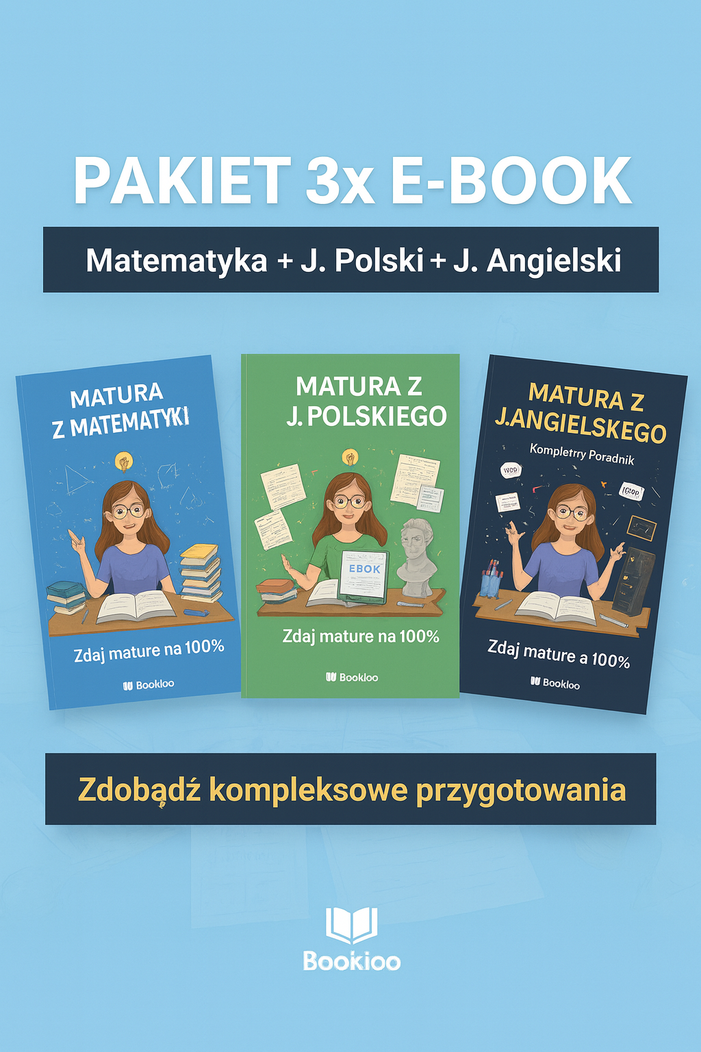 PAKIET MATURA 2026: 3x E-book (Polski + Angielski + Matma)